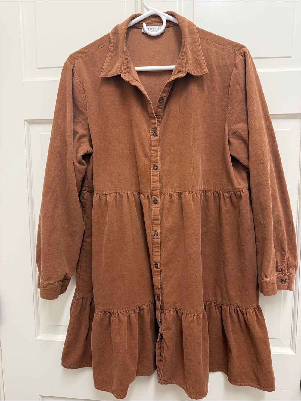 Fall Fashion!! Tiered Corduroy Shirt Dress - Rust